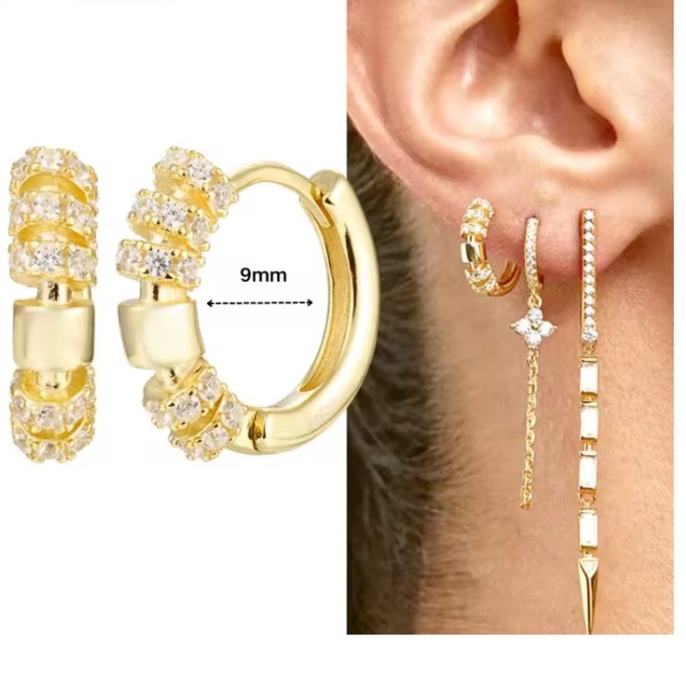 Sterling silver gold Crystal mini Hoop Earrings/huggies NEW